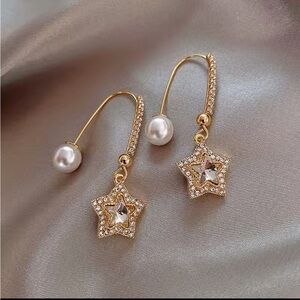 Gold Filled Star Cubic Zirconia Pearl Earrings